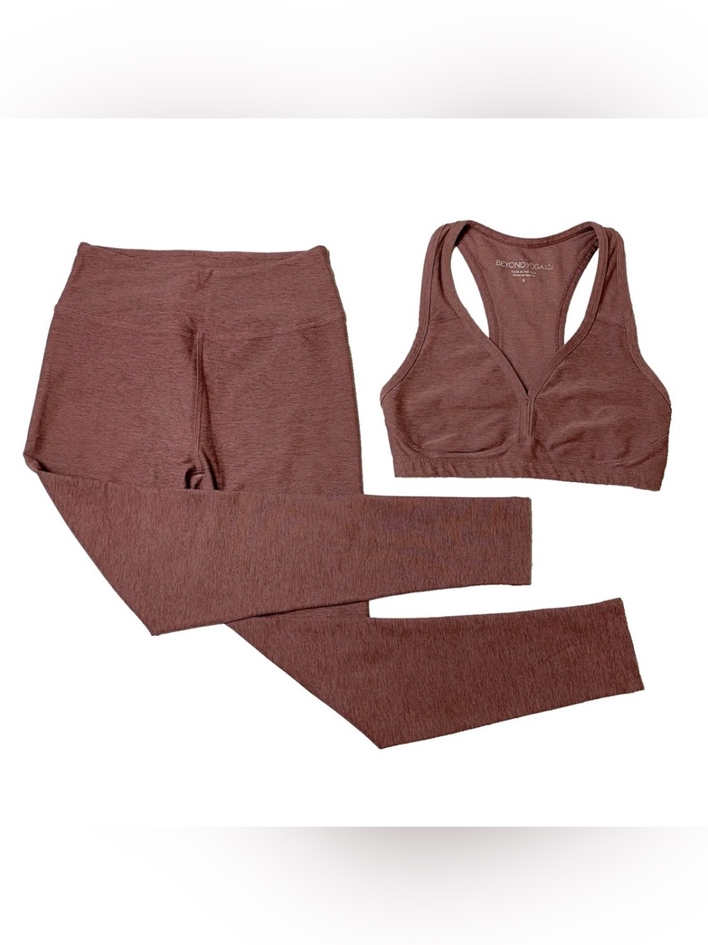 Beyond Yoga Spacedye Set Sz Small Lift Your Spirits Bra Leggings Brownish Pink